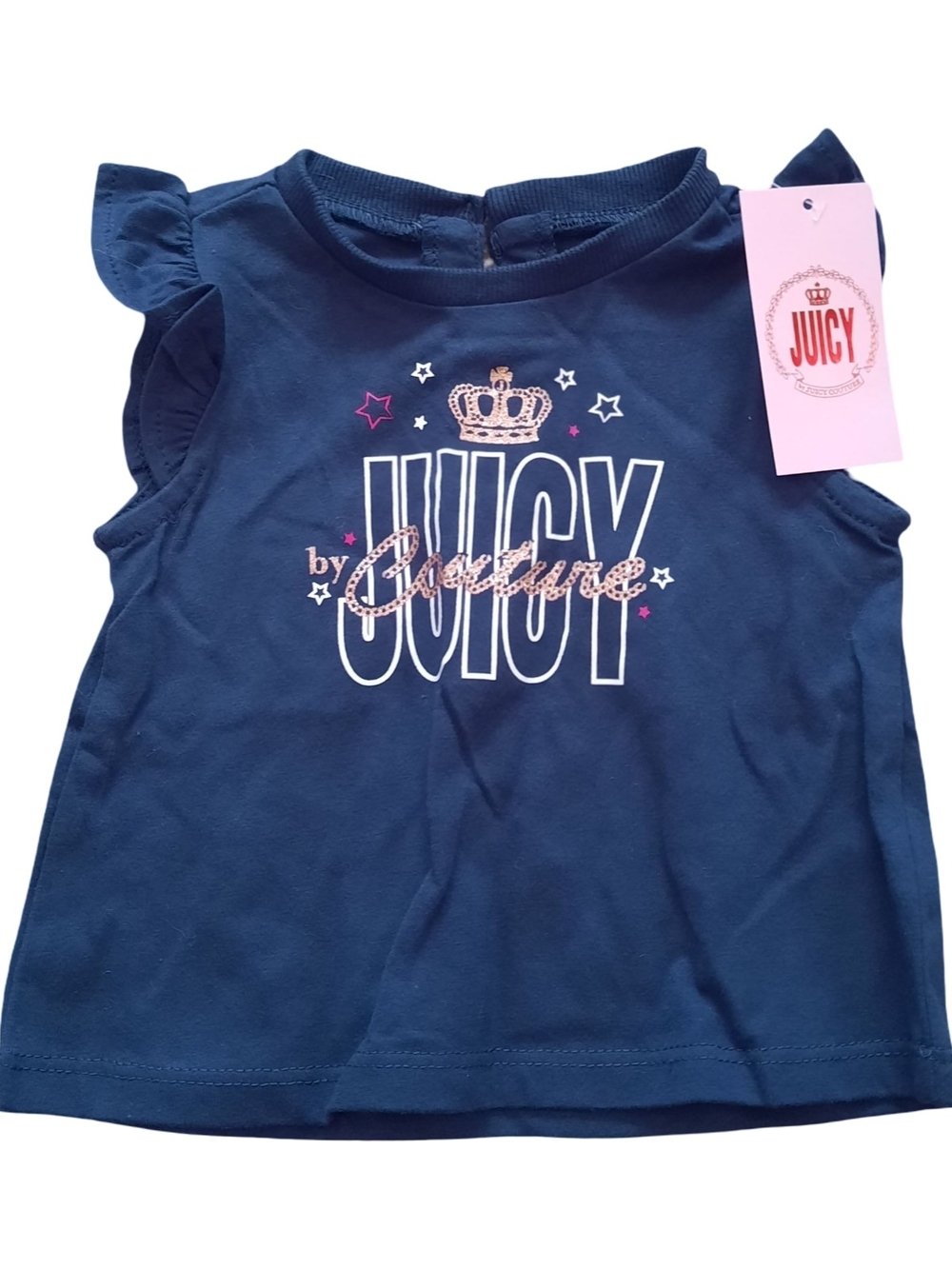 Juicy Couture Girls' Navy Logo Ruffle Tank with Pink Accents